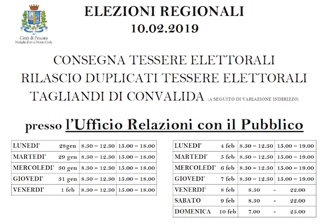 orari uff elettorali Pescara