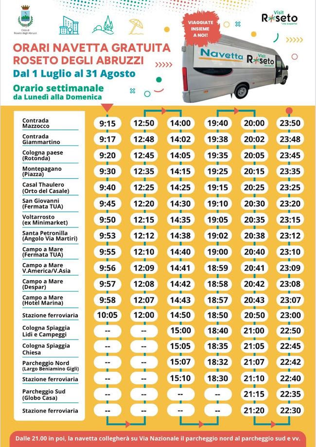 orari bus navetta Roseto