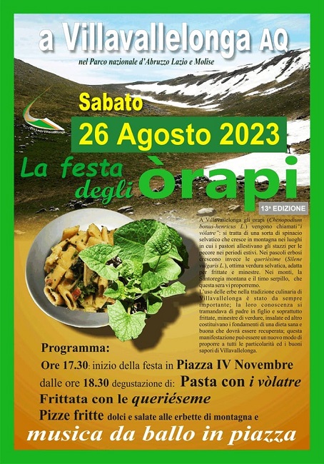 13° Festa Degli Orapi A Villavallelonga: Si Mangia E Si Balla In Piazza