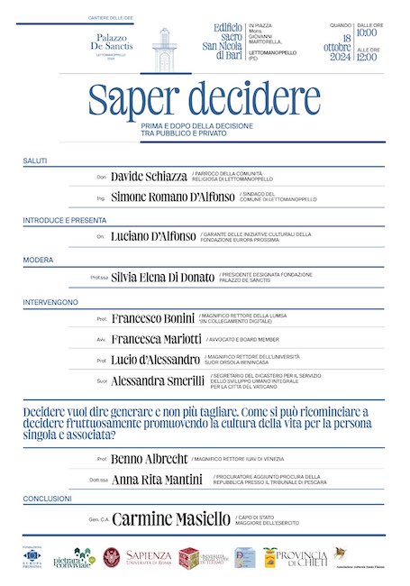 saper decidere incontro 18 ottobre 2024